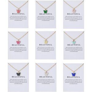 Butterfly pendant necklace set for women girls colorful boho cute jewelry